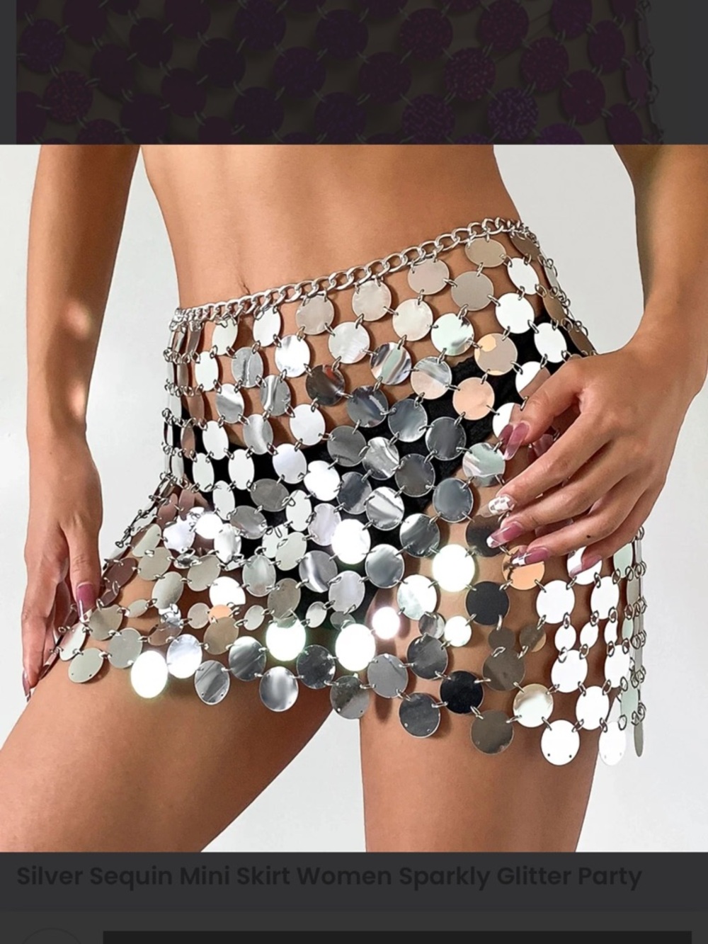 Metallic Disc Chainmail Mini Skirt - Silver - Picture 5 of 6
